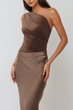 Women's ruched one shoulder maxi wedding guest dress