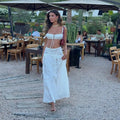 Women's ruffle bralette and lace panel maxi skirt two-piece set