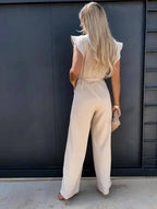 Women's ruffle cap sleeve jumpsuit with tie waist