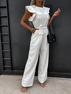 Women's ruffle cap sleeve jumpsuit with tie waist