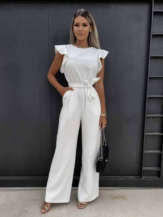 Women's ruffle cap sleeve jumpsuit with tie waist