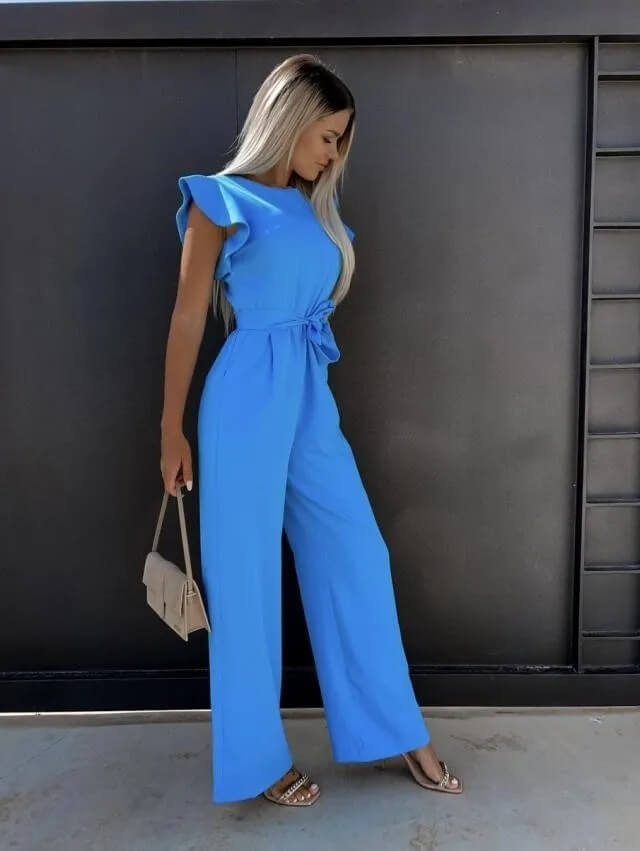 Women's ruffle cap sleeve jumpsuit with tie waist