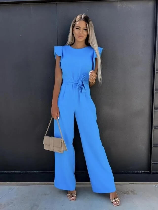 Women's ruffle cap sleeve jumpsuit with tie waist