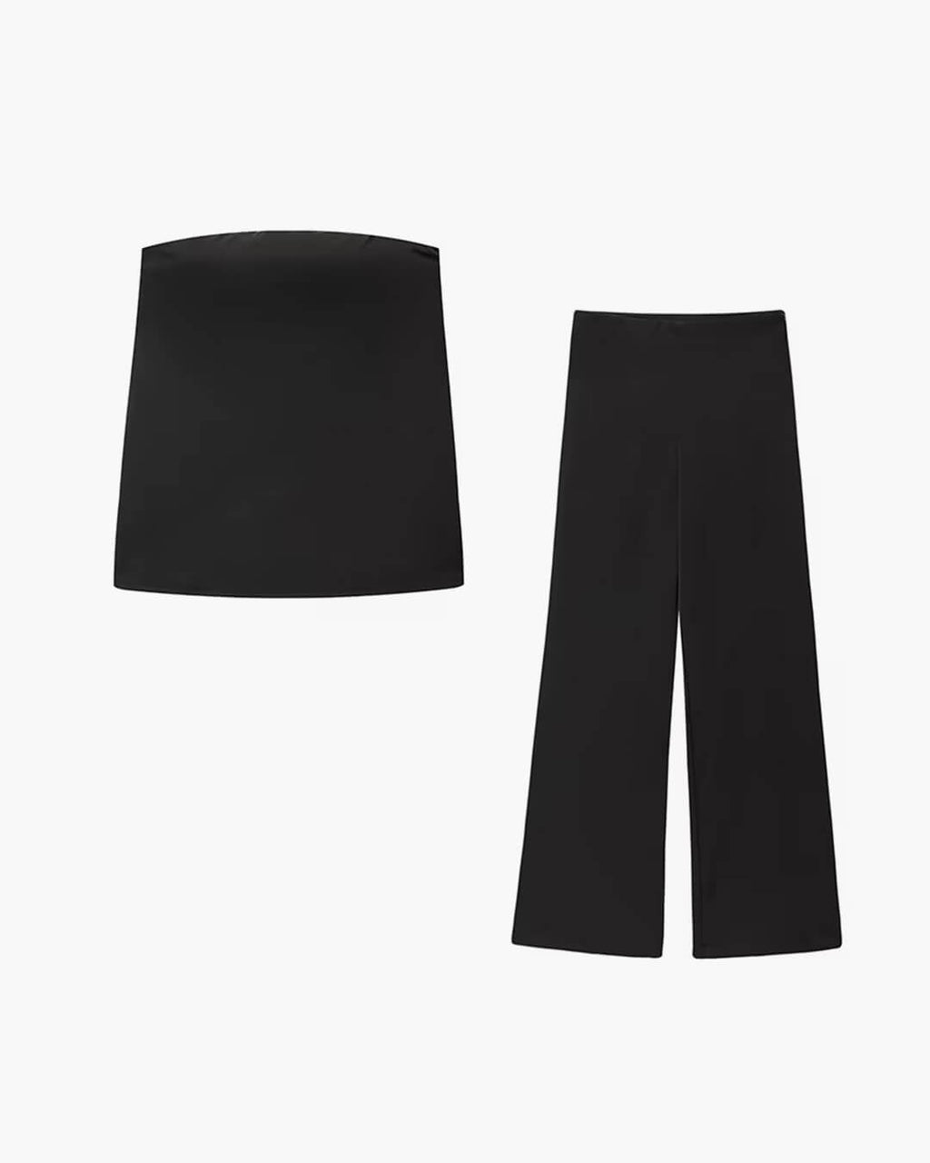 Women's satin bandeau top and wide-leg trousers two-piece set