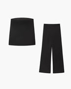 Women's satin bandeau top and wide-leg trousers two-piece set