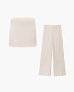 Women's satin bandeau top and wide-leg trousers two-piece set