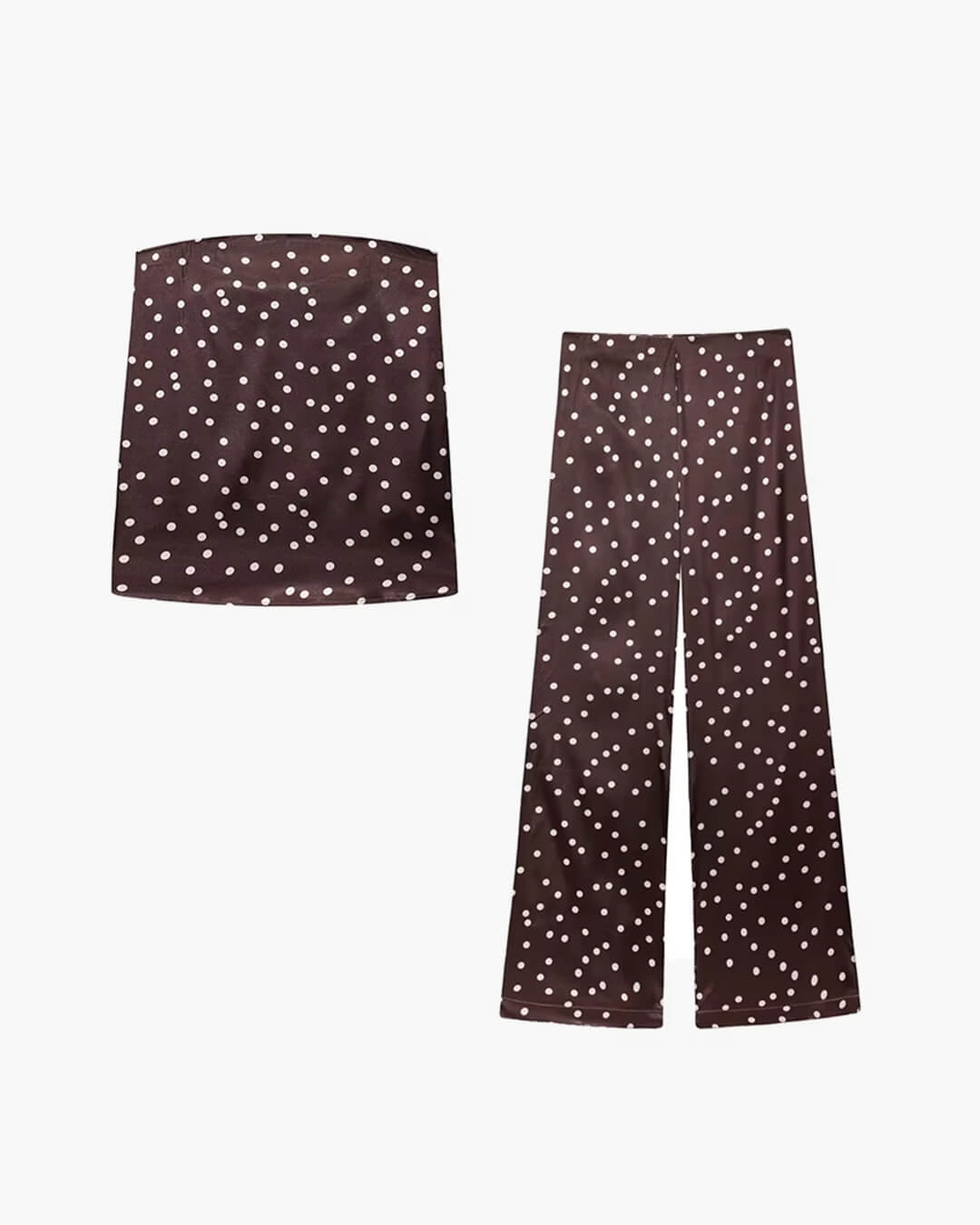 Women's satin bandeau top and wide-leg trousers two-piece set