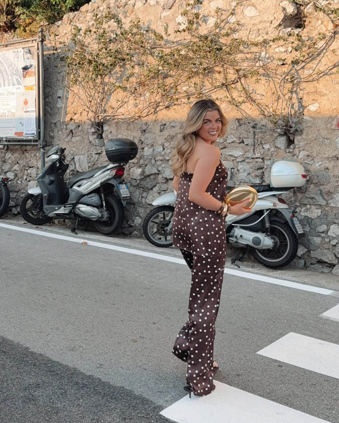 Women's satin bandeau top and wide-leg trousers two-piece set