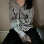 Women's satin long sleeve blouse with button front