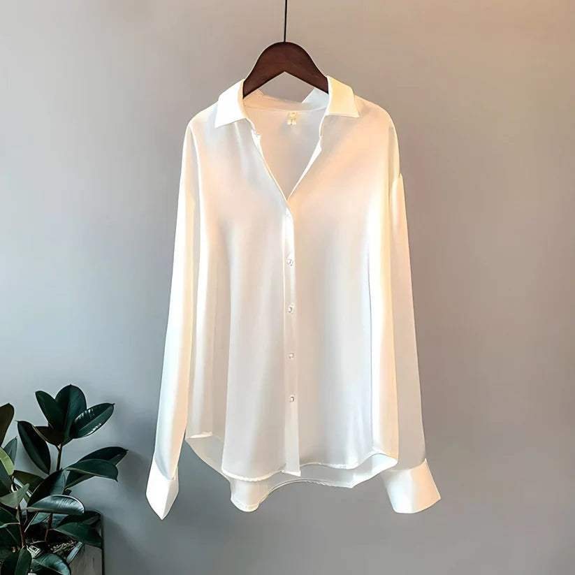 Women's satin long sleeve blouse with button front