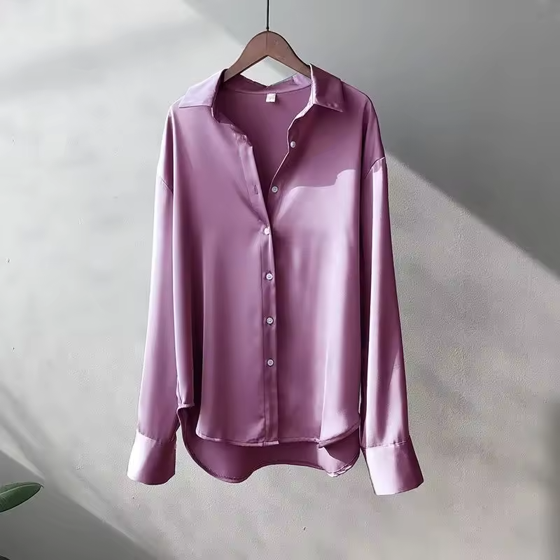 Women's satin long sleeve blouse with button front