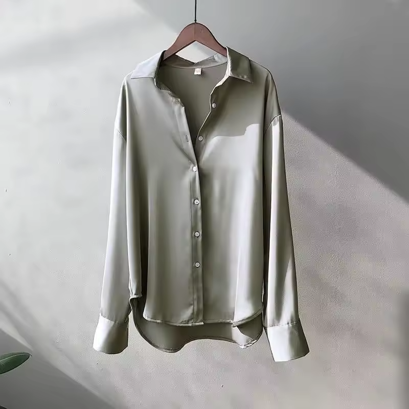 Women's satin long sleeve blouse with button front