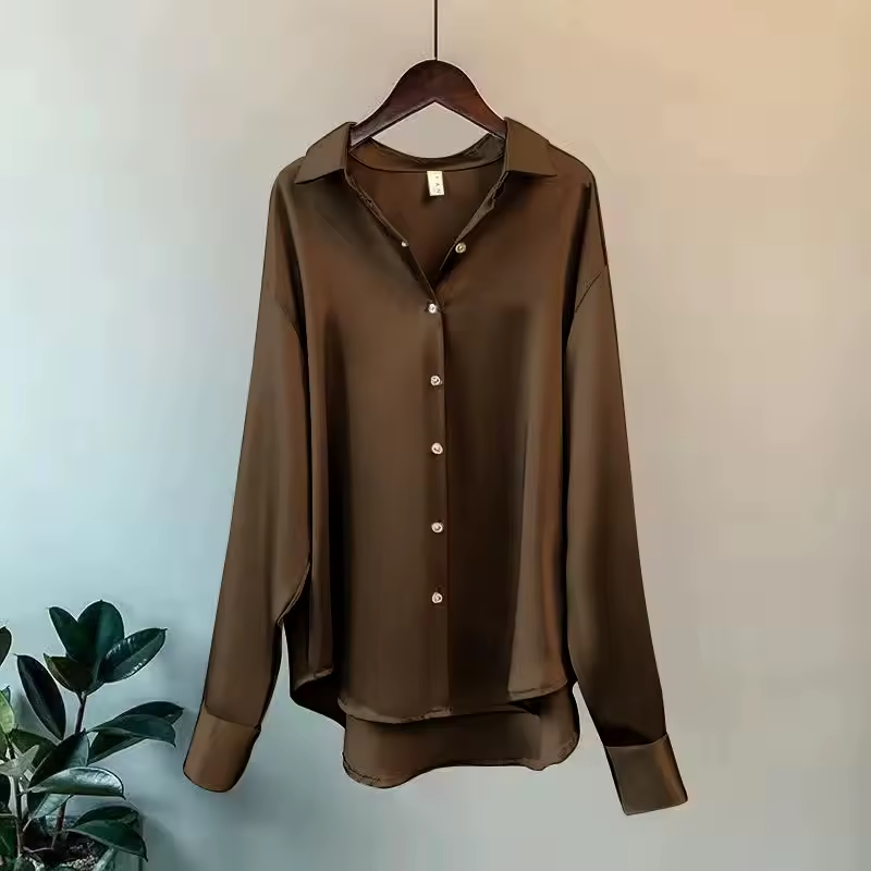 Women's satin long sleeve blouse with button front