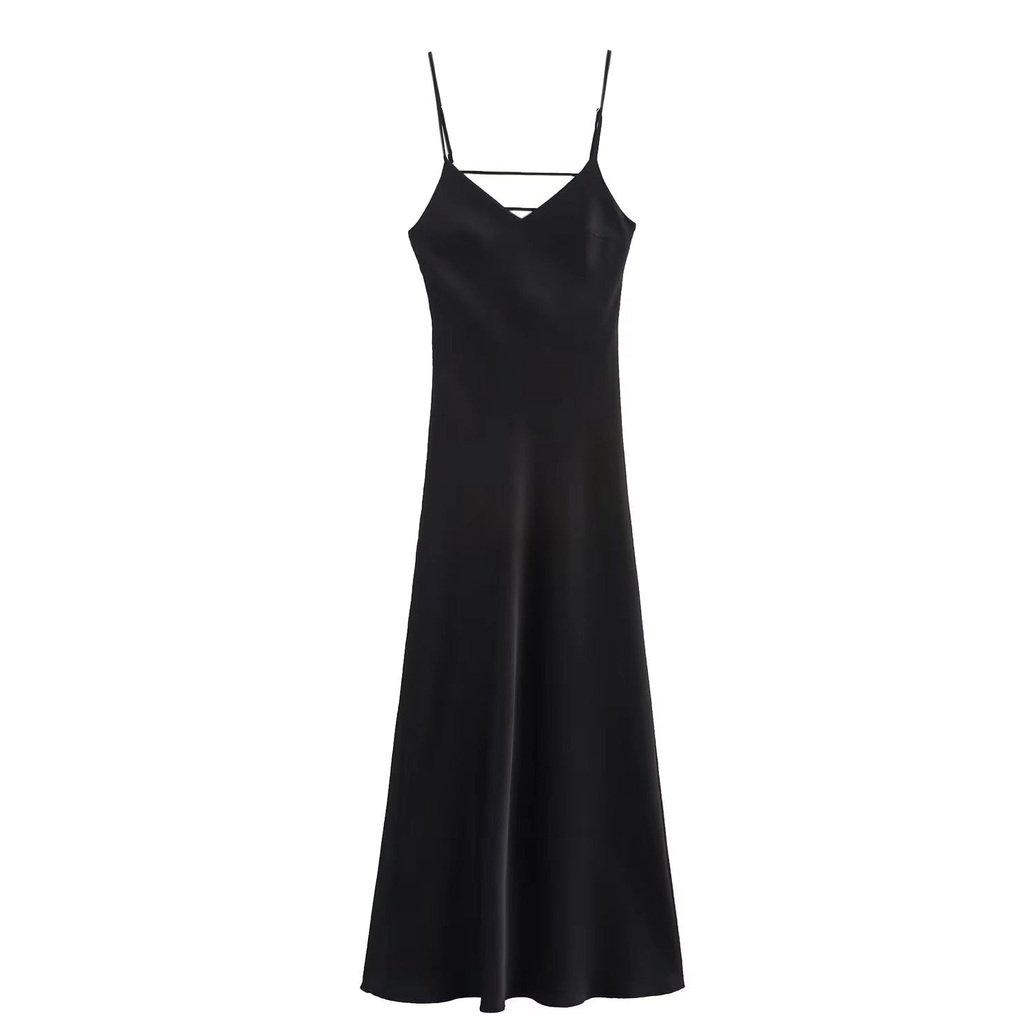 Women's satin open-back maxi evening dress