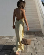 Women's satin open-back maxi evening dress