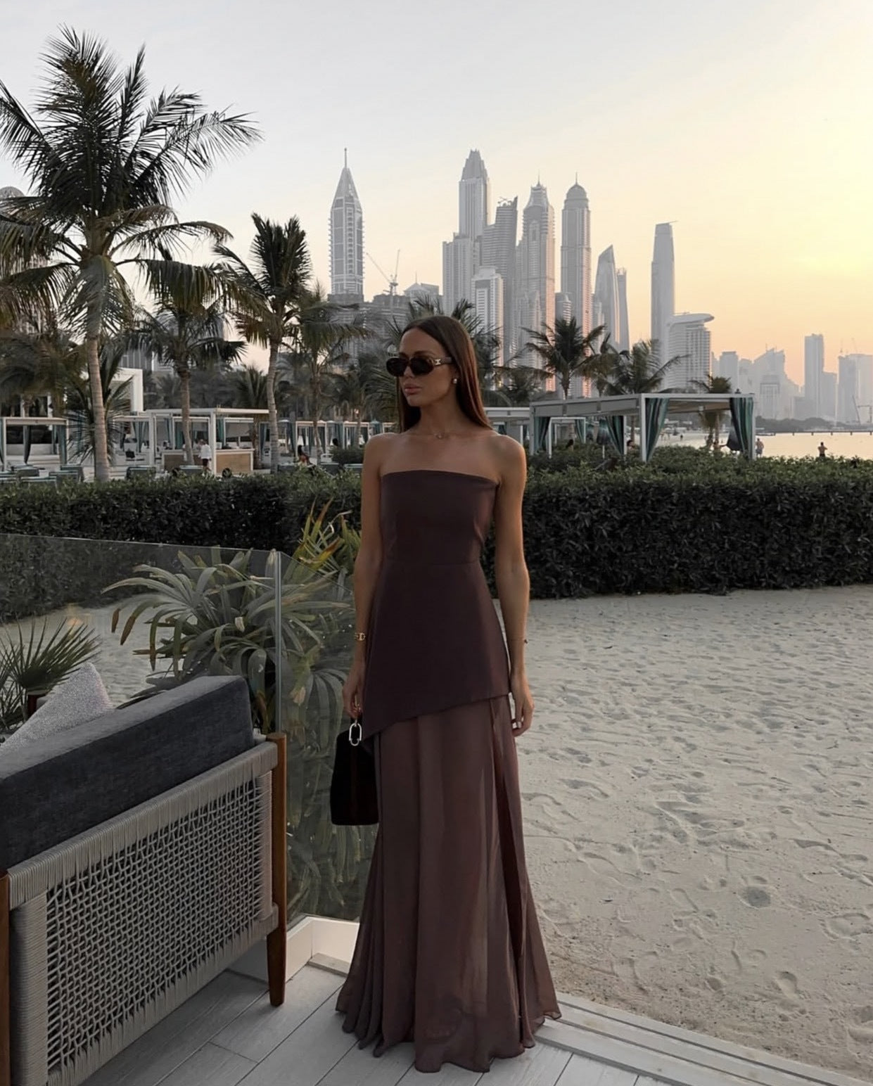 Women's scarf neck maxi wedding guest dress