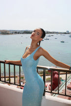 Women's sequin maxi cocktail dress with V neck
