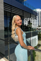 Women's sequin maxi cocktail dress with V neck