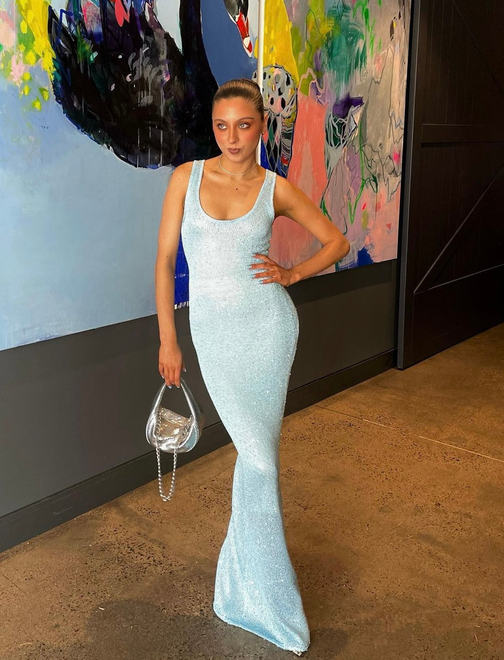Women's sequin maxi cocktail dress with V neck
