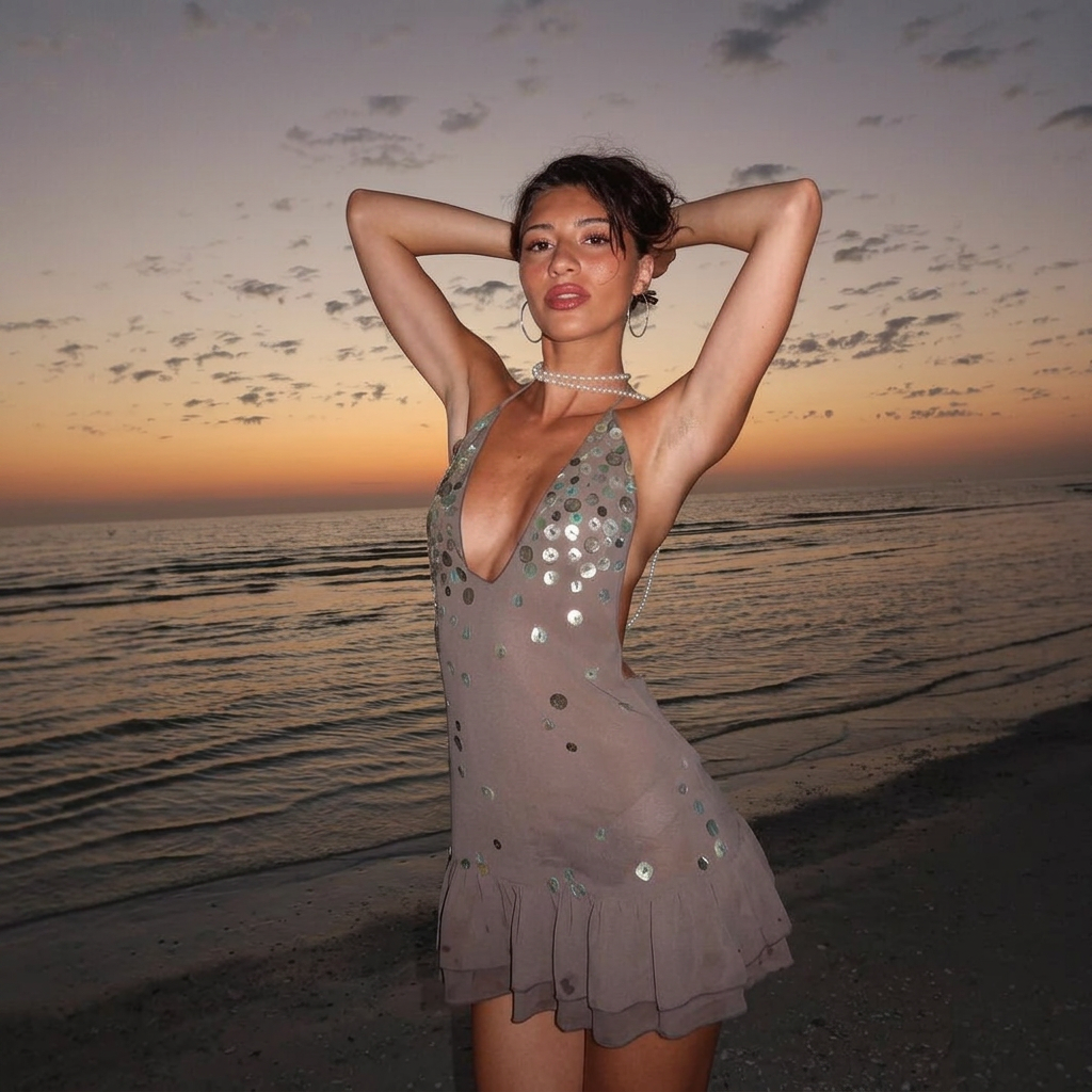 Women's sequin mini cocktail dress with halter neck