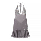 Women's sequin mini cocktail dress with halter neck