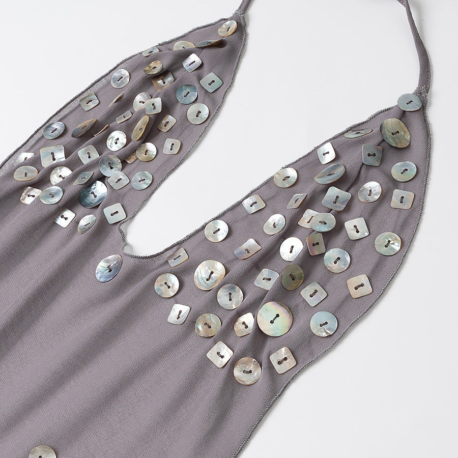 Women's sequin mini cocktail dress with halter neck