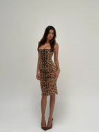 Women's sequin strapless corset top and midi skirt party set