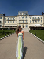 Women's sequin striped halter maxi dress