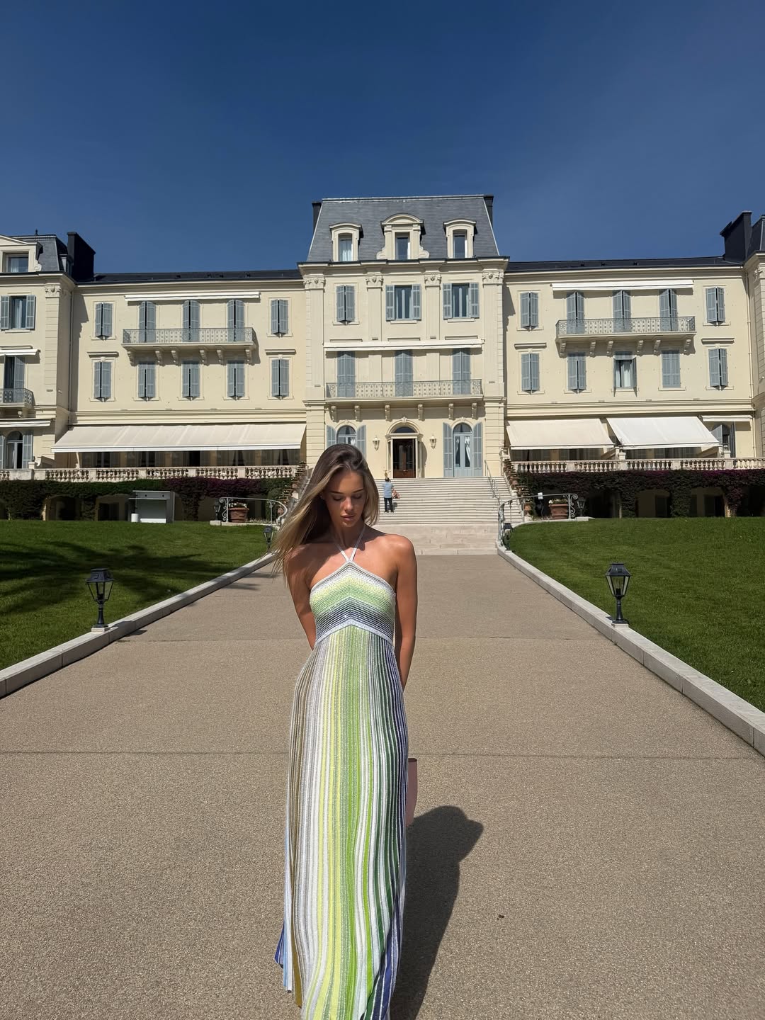 Women's sequin striped halter maxi dress