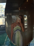 Women's sequin striped halter maxi dress