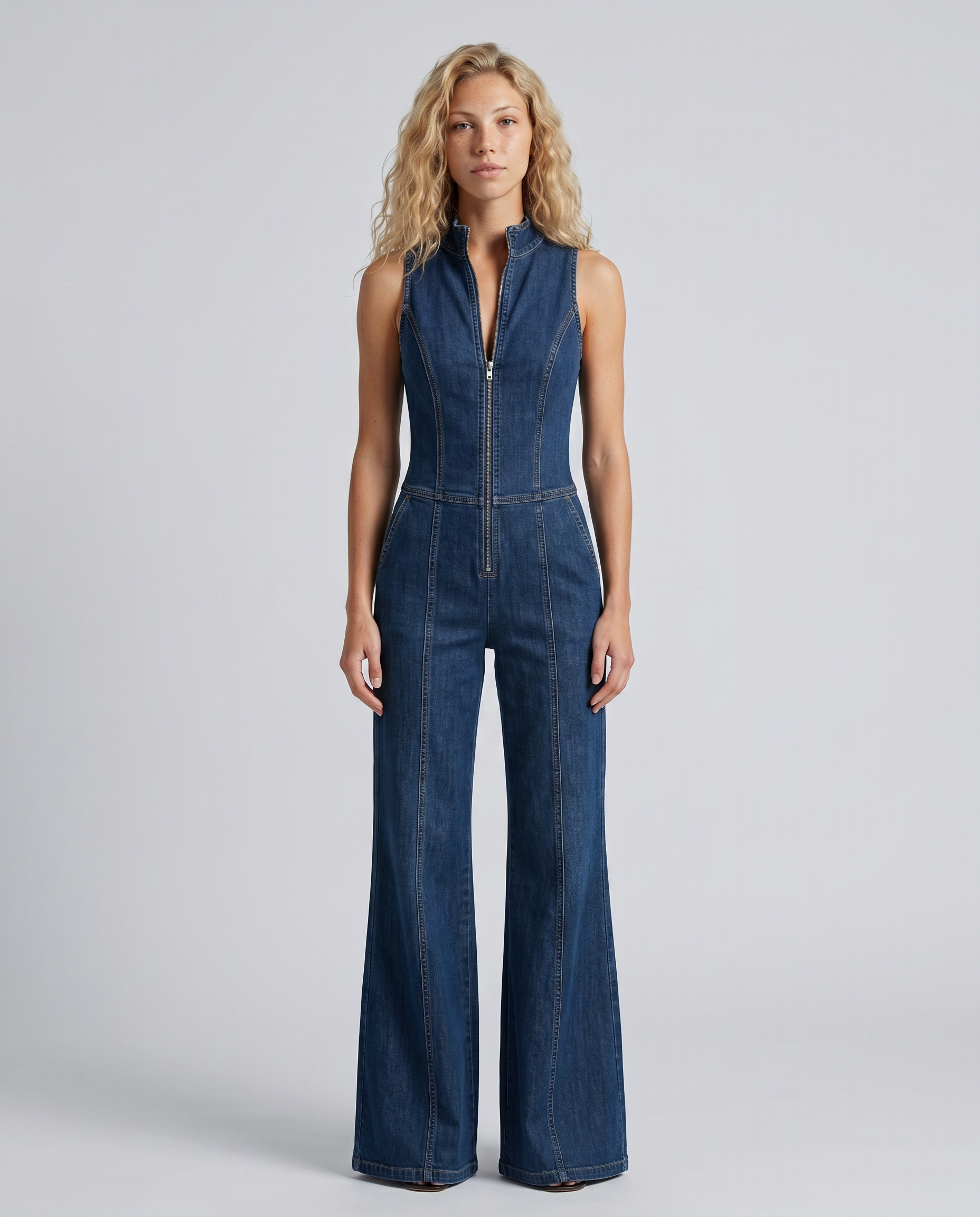 Women's sleeveless flared jumpsuit