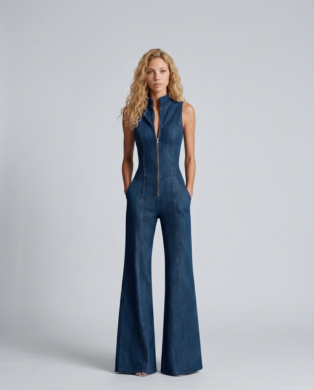 Women's sleeveless flared jumpsuit