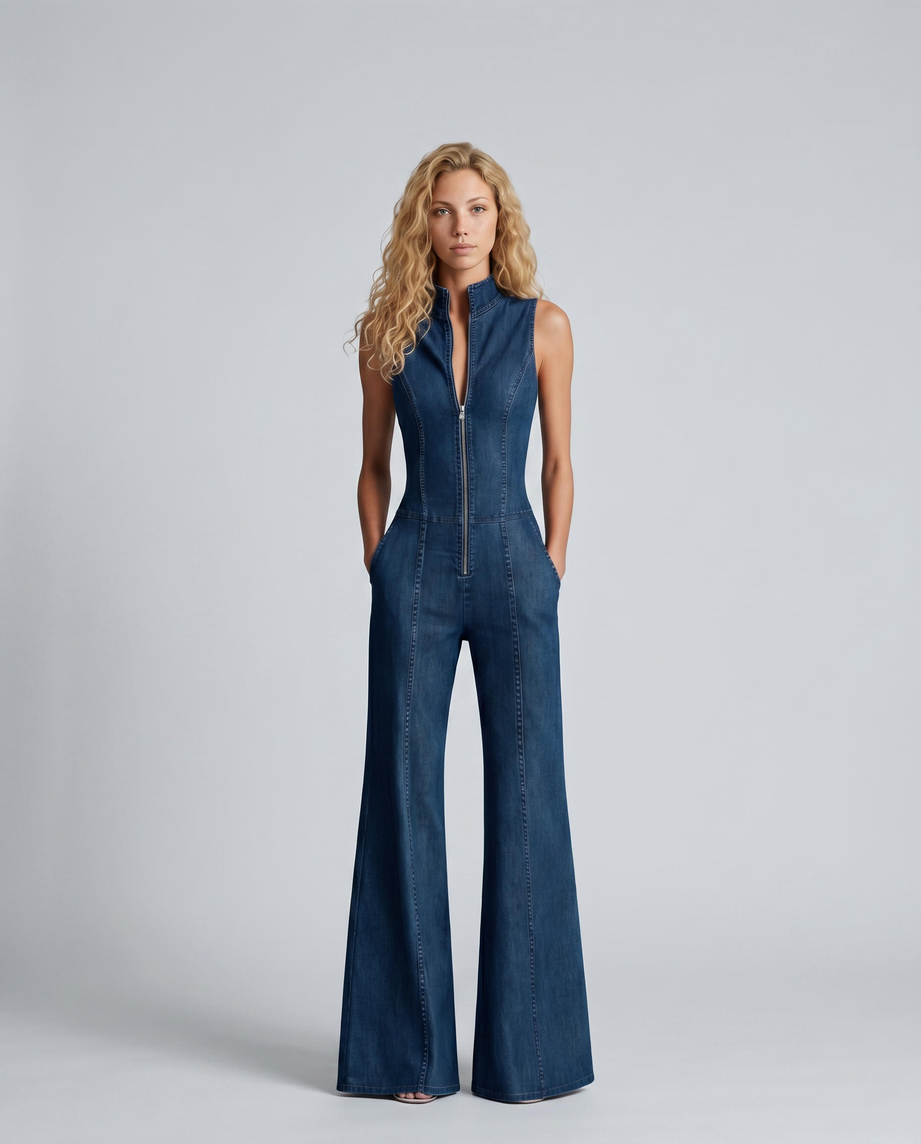 Women's sleeveless flared jumpsuit