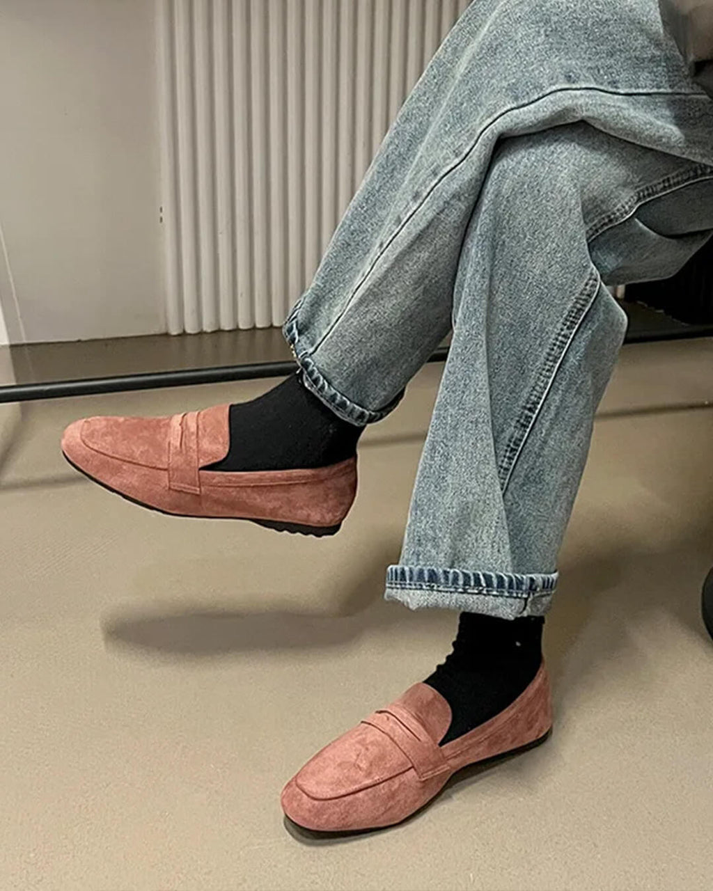 Women's slip-on penny loafers with rounded toe