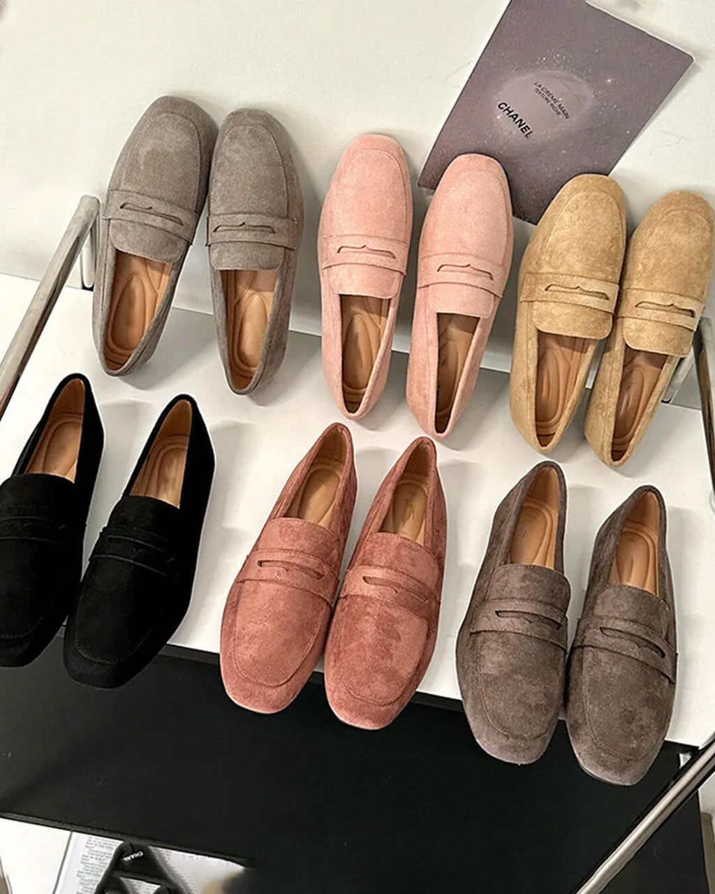Women's slip-on penny loafers with rounded toe