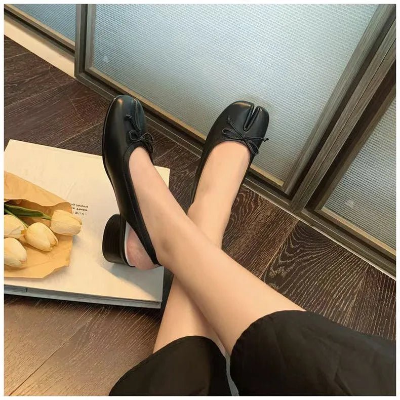 Women's split toe bow ballet flats with slingback strap