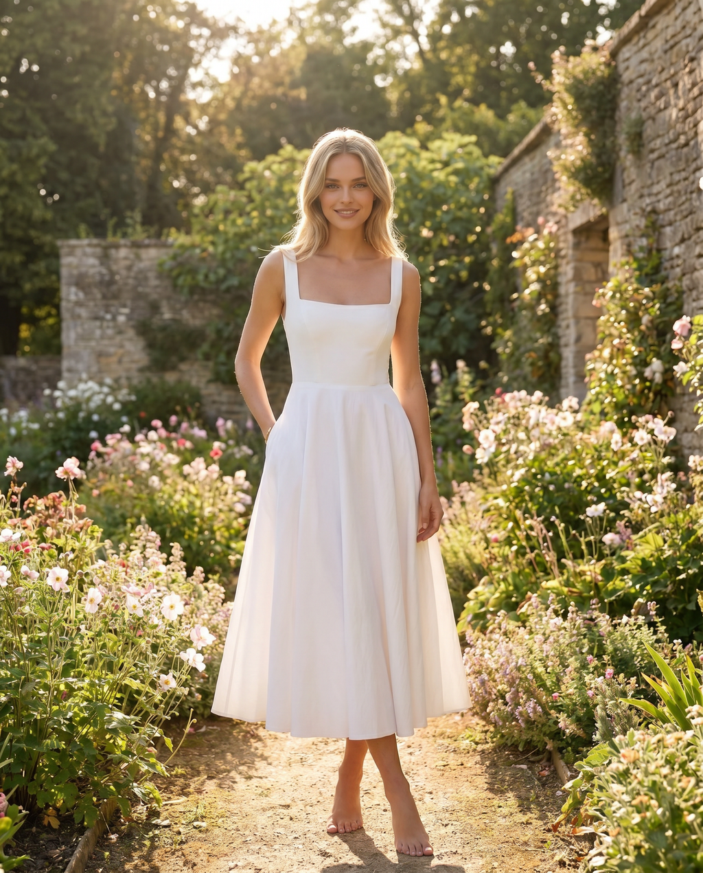 Women's square neck A-line midi cocktail dress