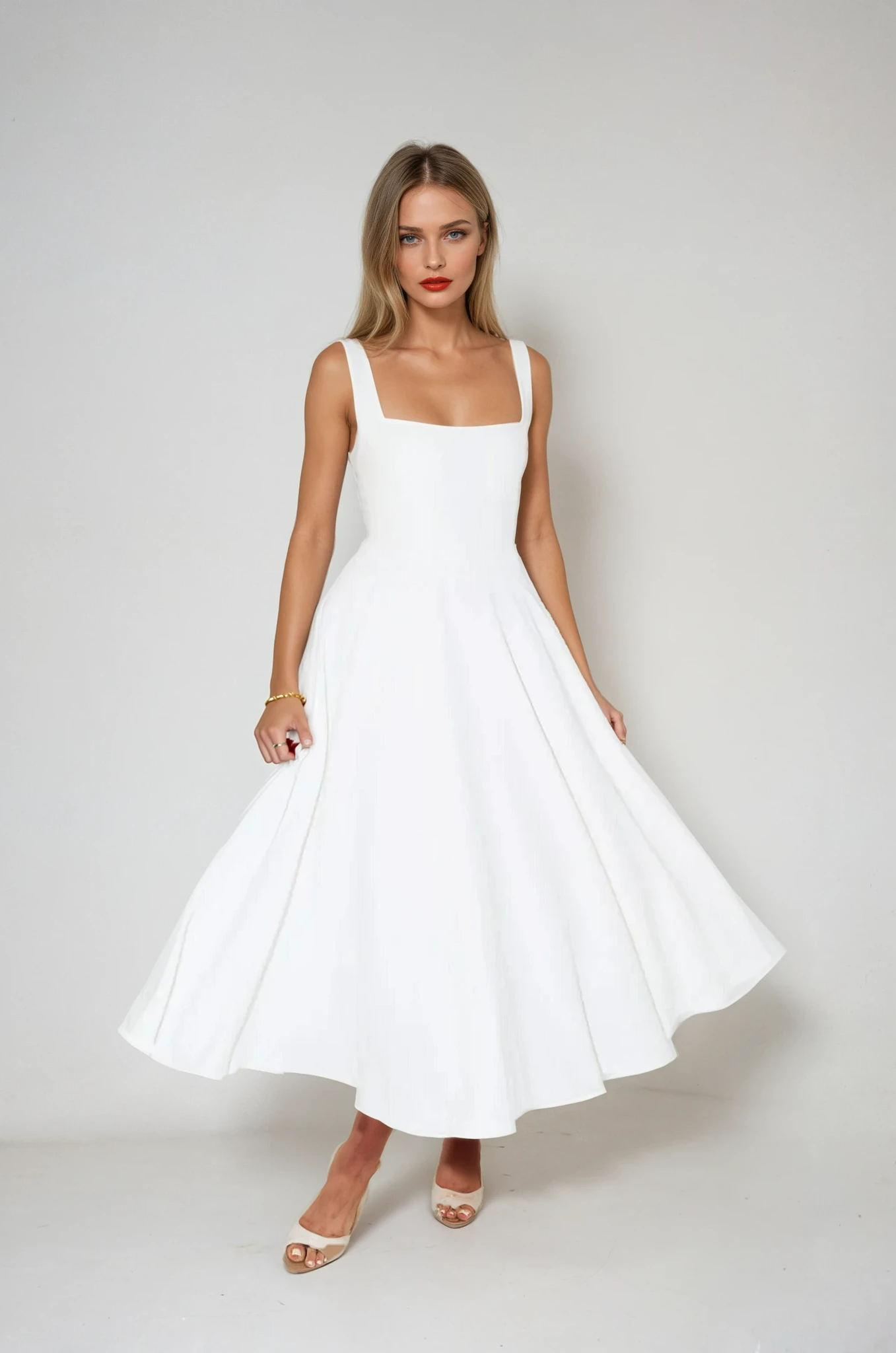 Women's square neck A-line midi cocktail dress