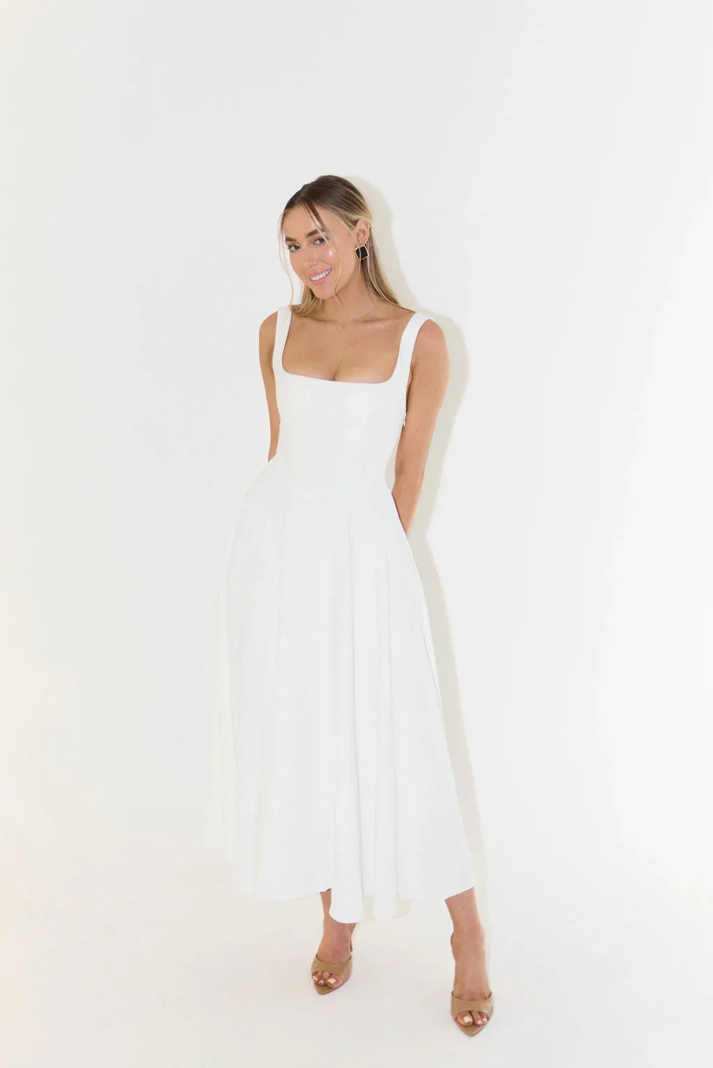 Women's square neck A-line midi cocktail dress