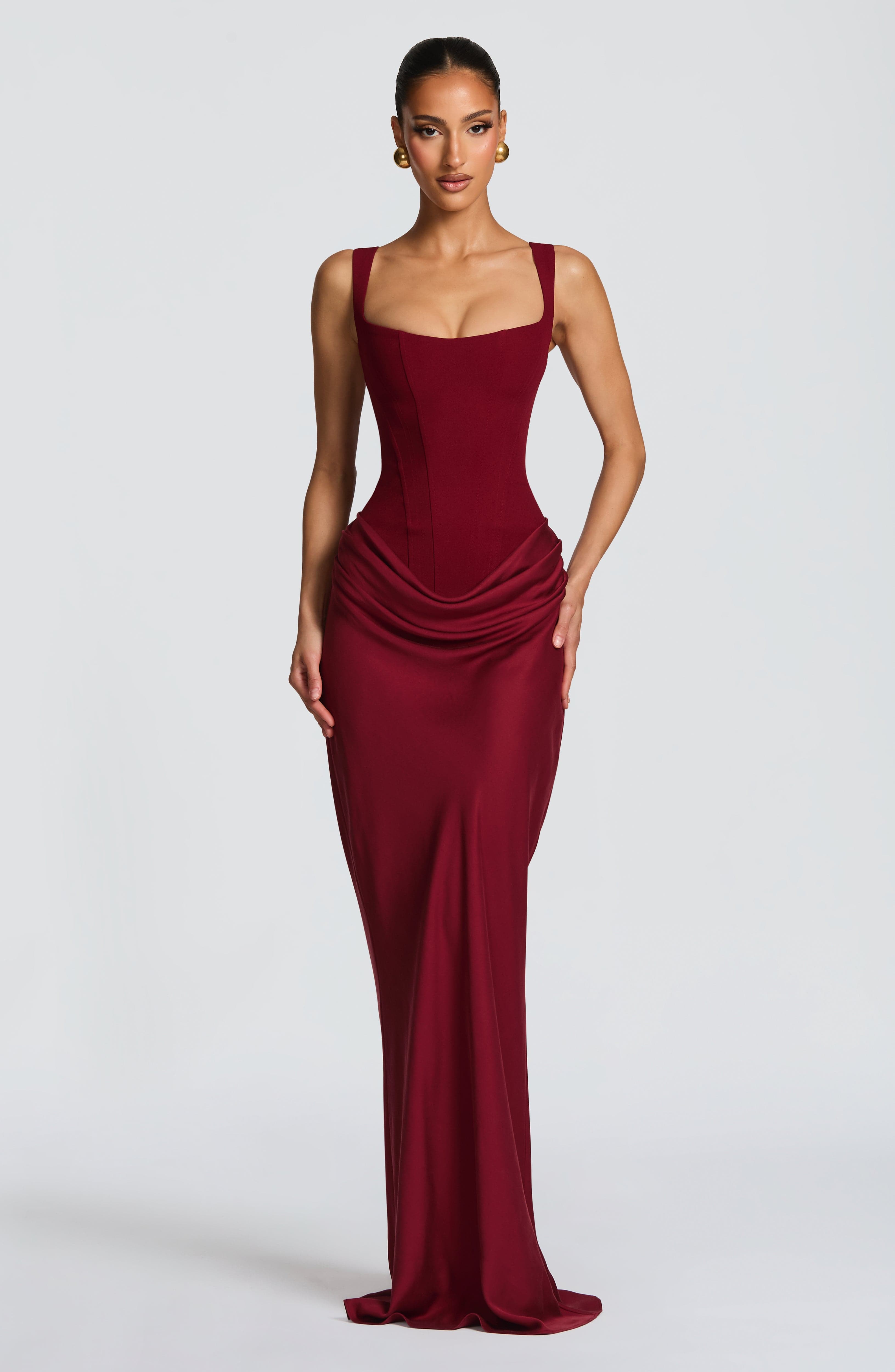 Women's square neck draped maxi wedding guest dress