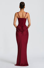 Women's square neck draped maxi wedding guest dress