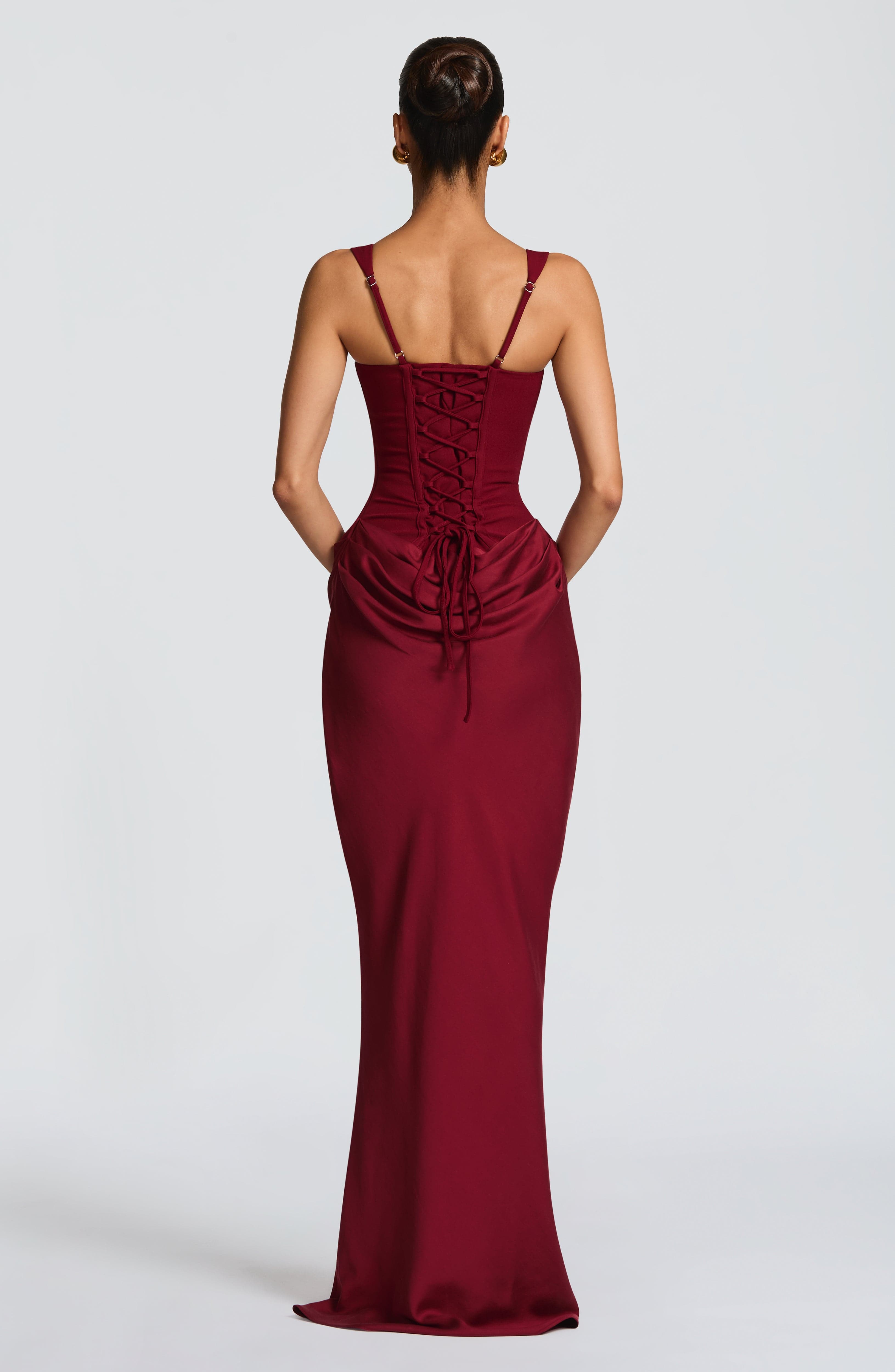 Women's square neck draped maxi wedding guest dress