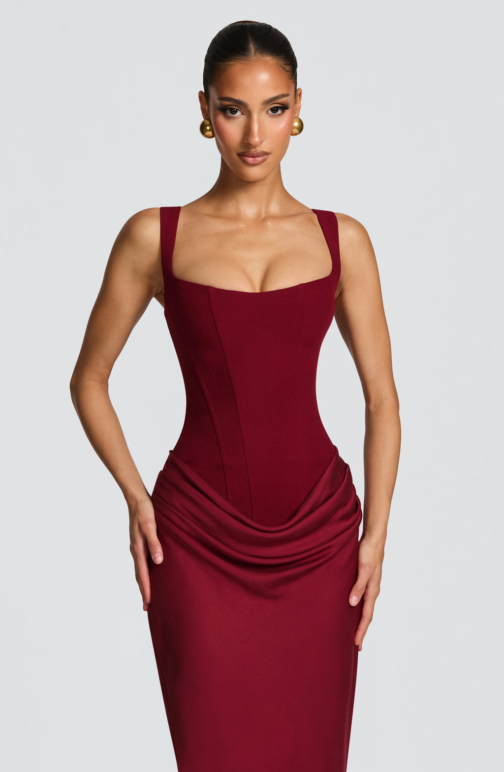 Women's square neck draped maxi wedding guest dress