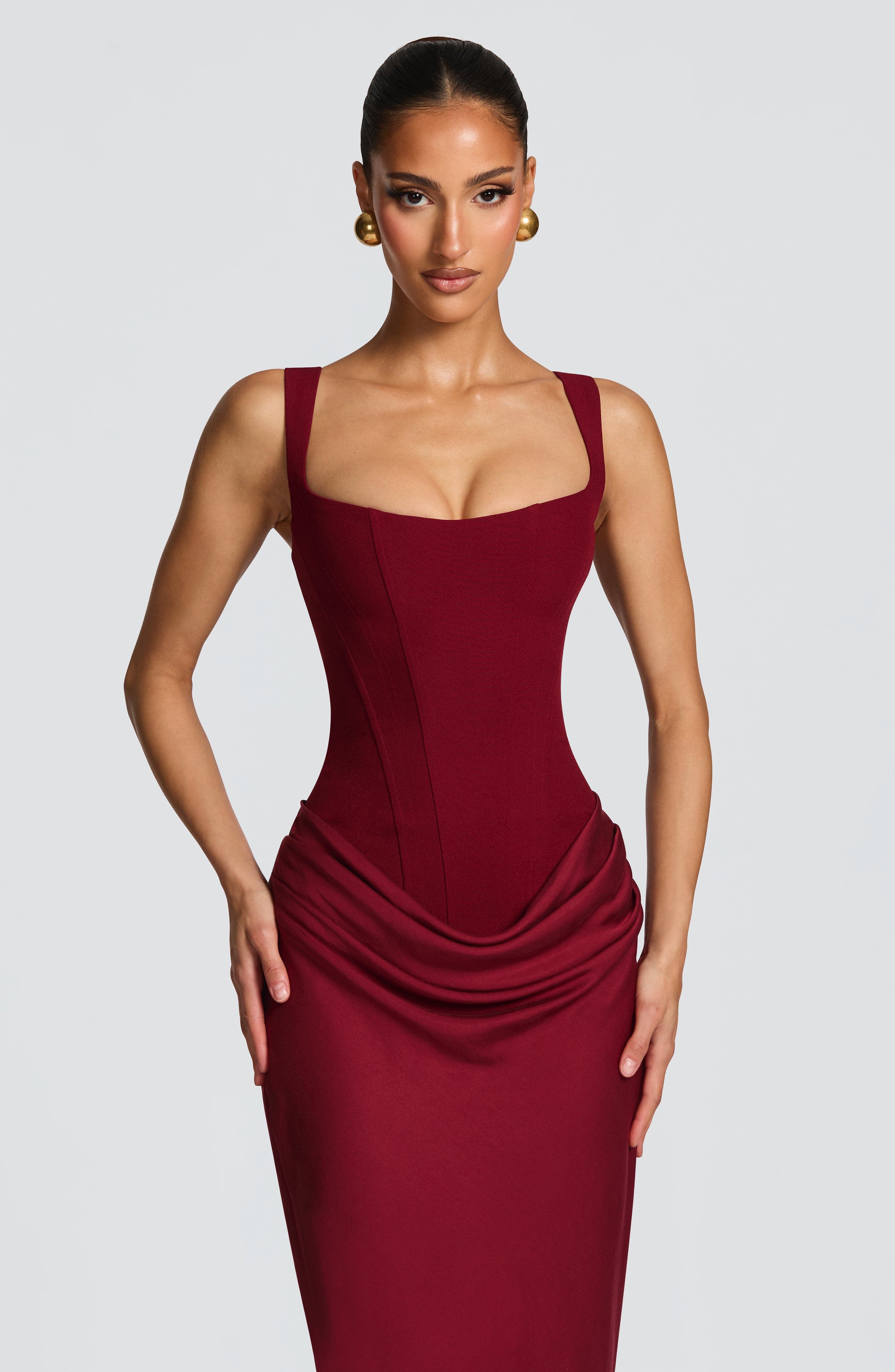 Women's square neck draped maxi wedding guest dress