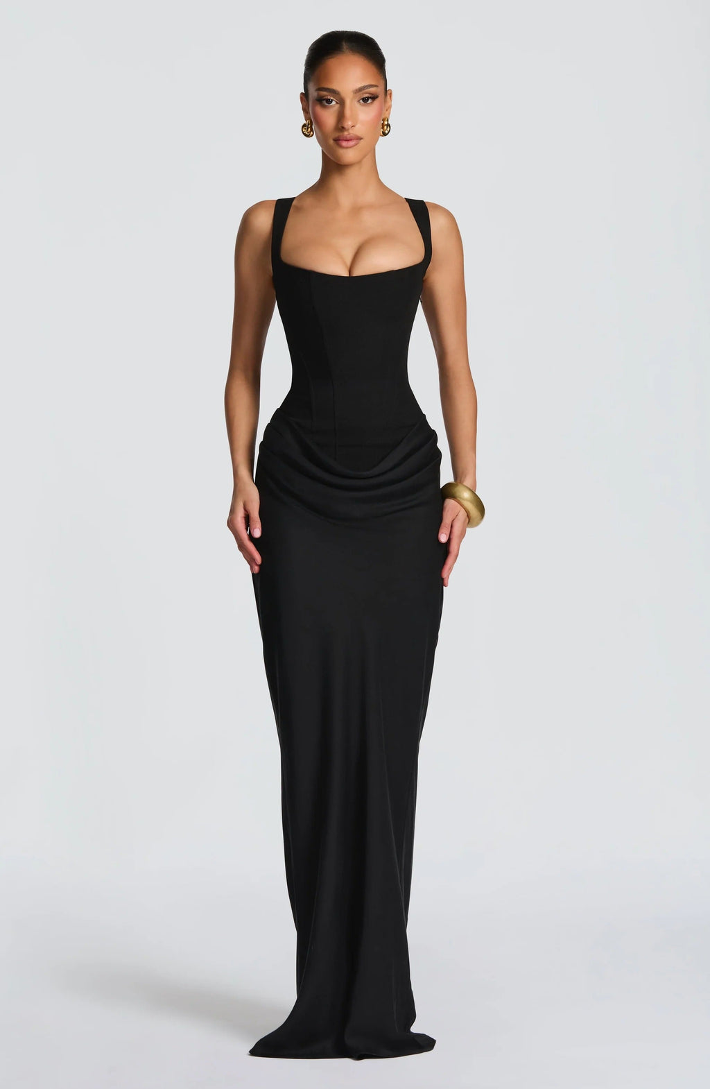 Women's square neck draped maxi wedding guest dress