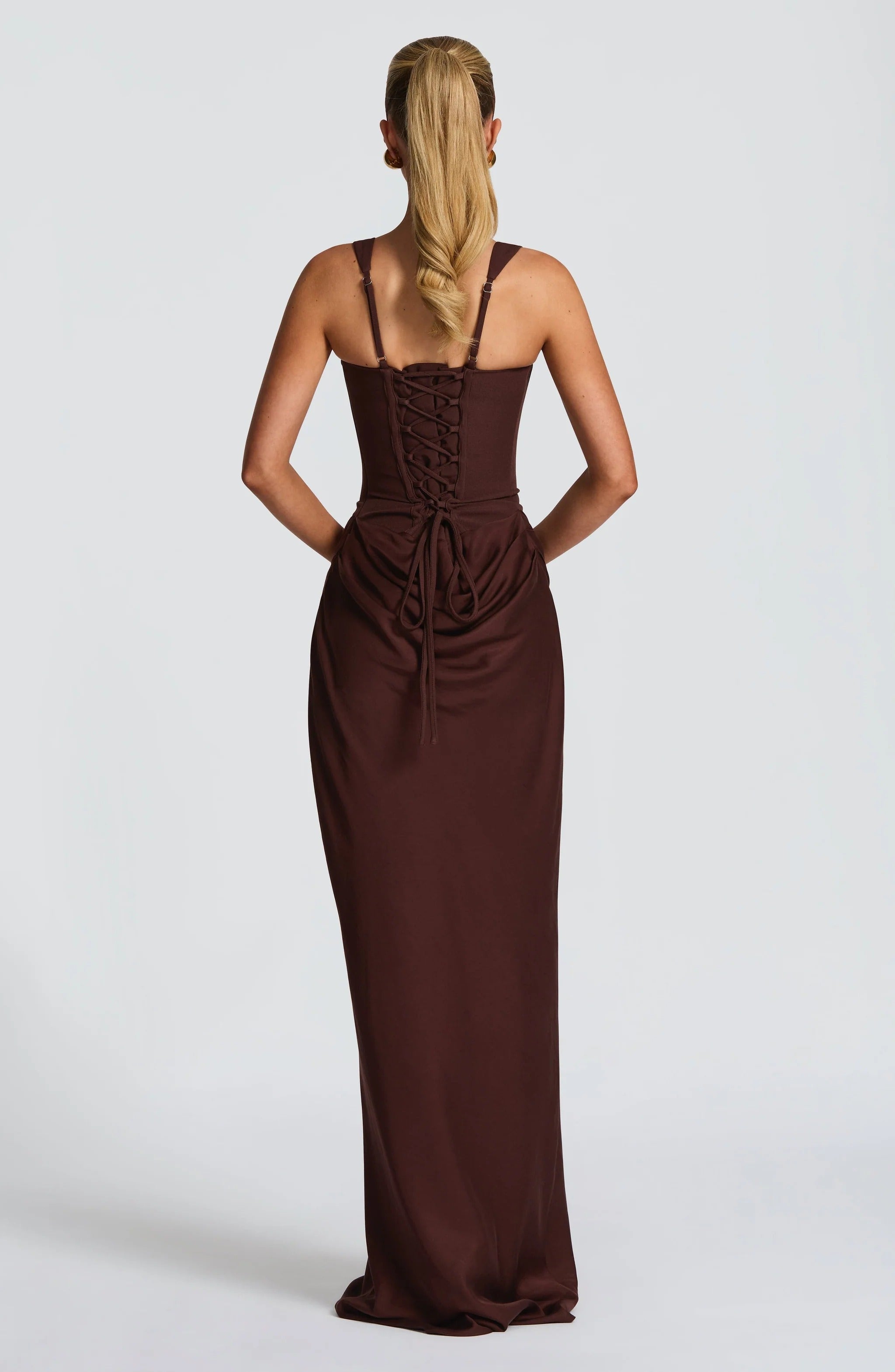 Women's square neck draped maxi wedding guest dress