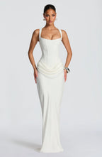 Women's square neck draped maxi wedding guest dress