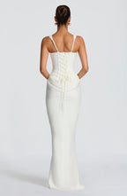Women's square neck draped maxi wedding guest dress