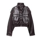 Women's stand collar zip-front jacket with flap pockets