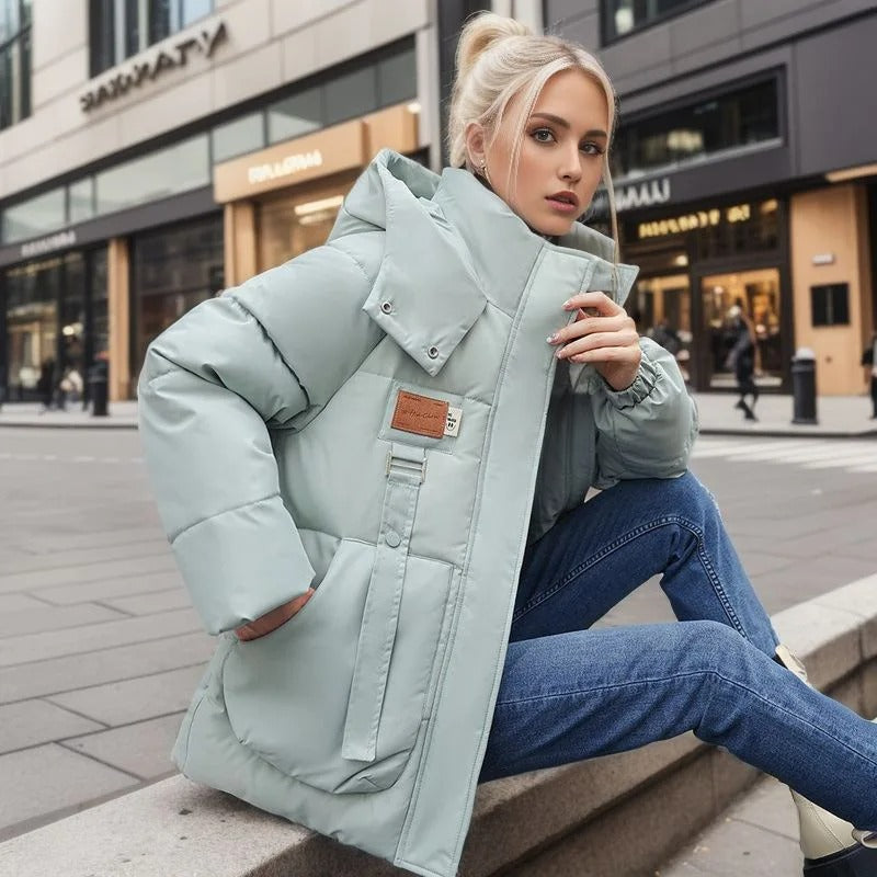 Women's stormproof puffer jacket with hood